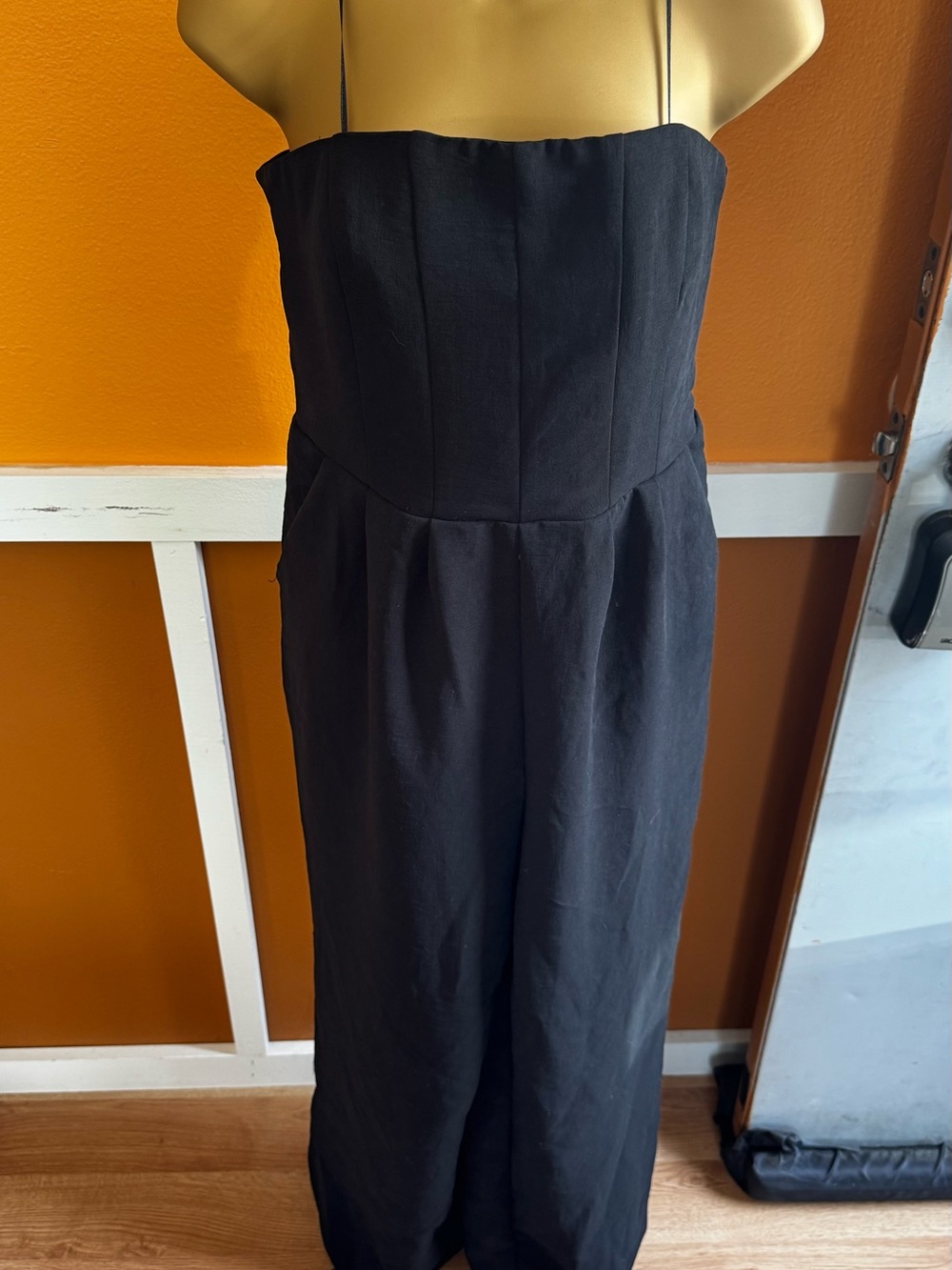 a new day Black Strapless Wide-Leg Linen-Blend Jumpsuit